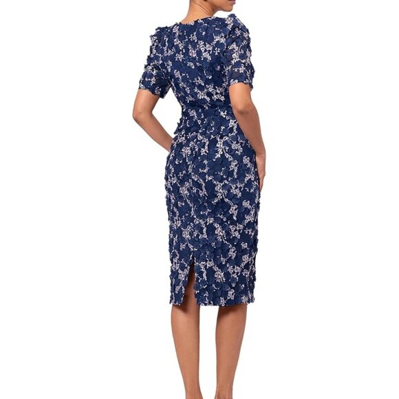 Xscape Navy Blue Blush Embroidered Floral Sheath Midi Dress - Picture 2 of 2